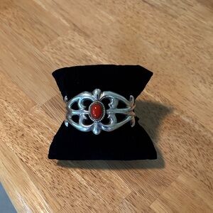 Handcrafted silver red coral cuff bracelet